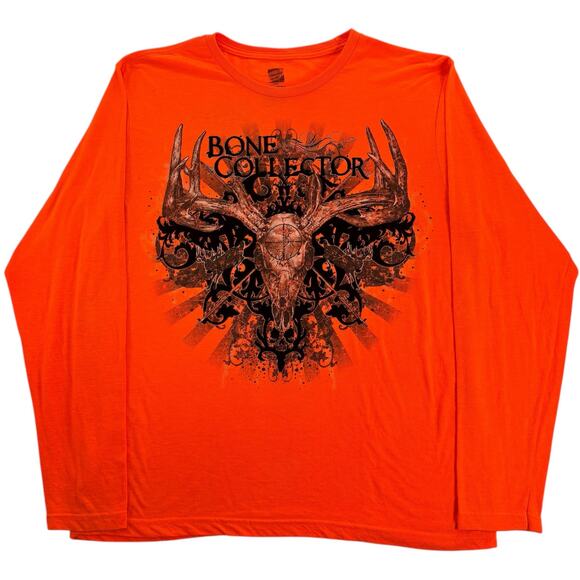 Vintage y2k Bone Collector Men Large Skull Goth Grunge Hunting Long Sleeve Shirt - Picture 1 of 8